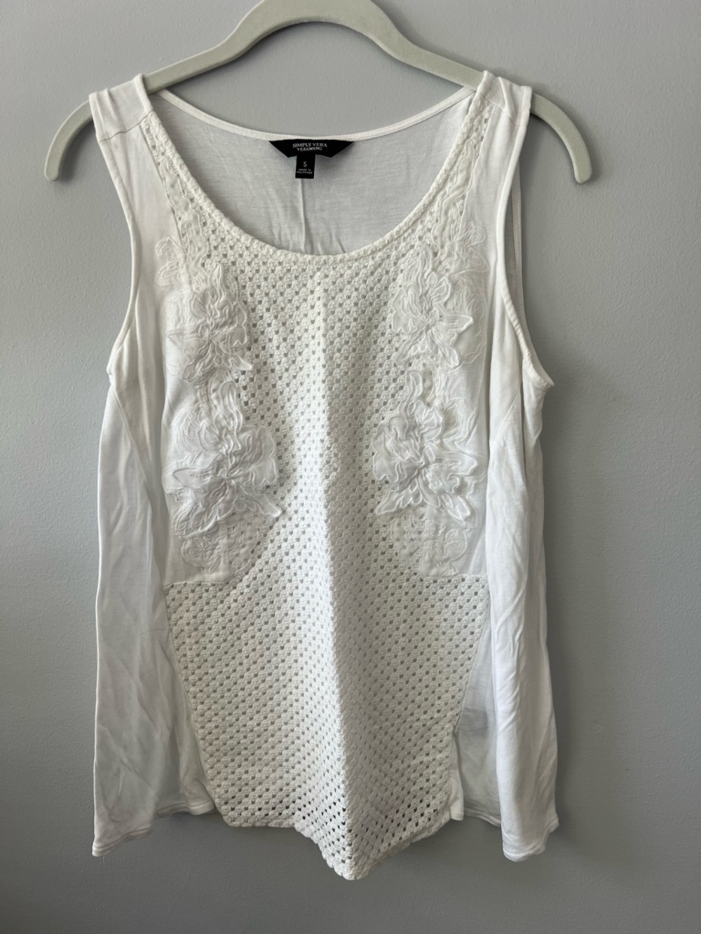 Simply Vera Vera Wang White Embroidered Tank Top Women’s Small Boho Crochet